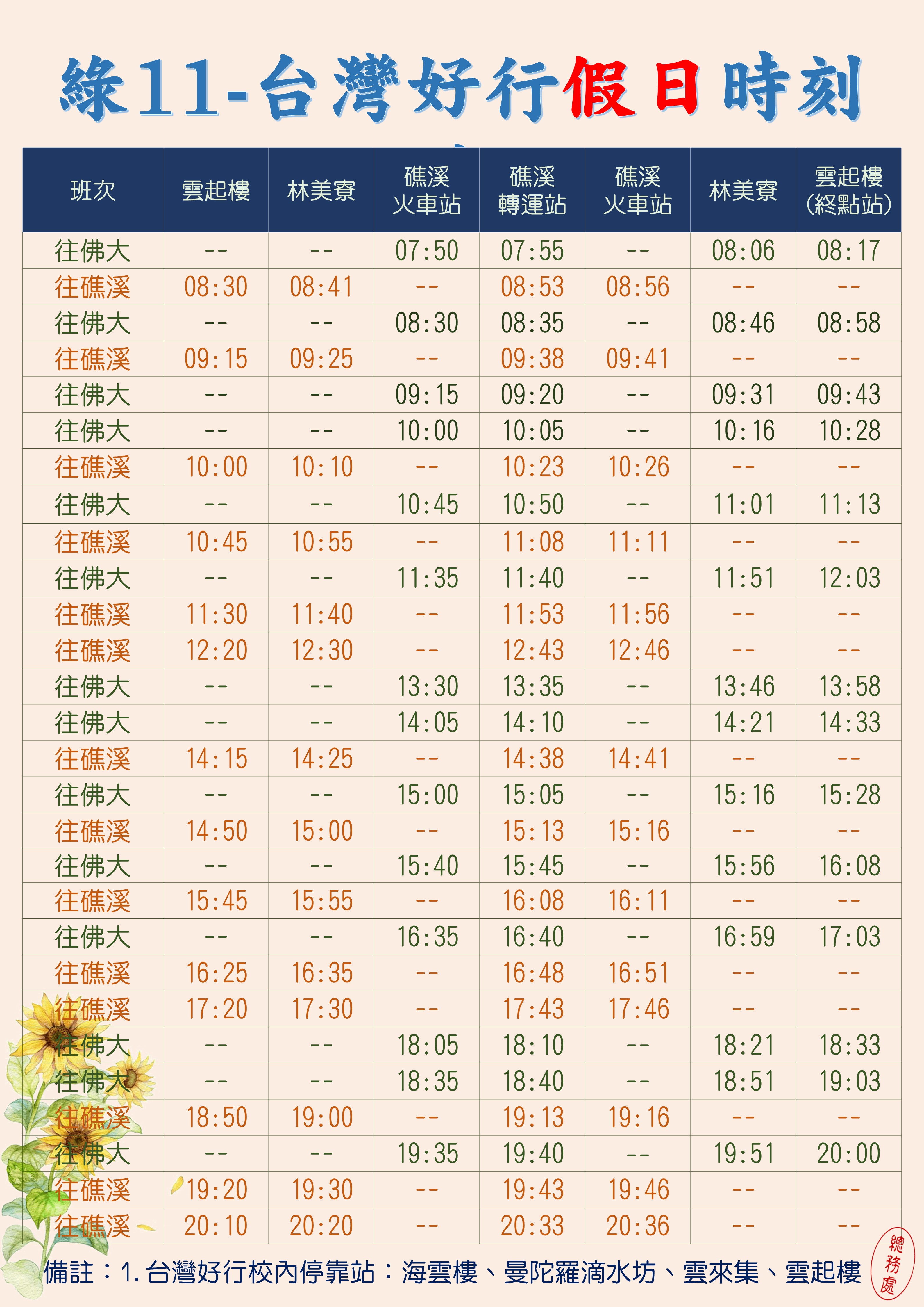 114-1台灣好行時刻表